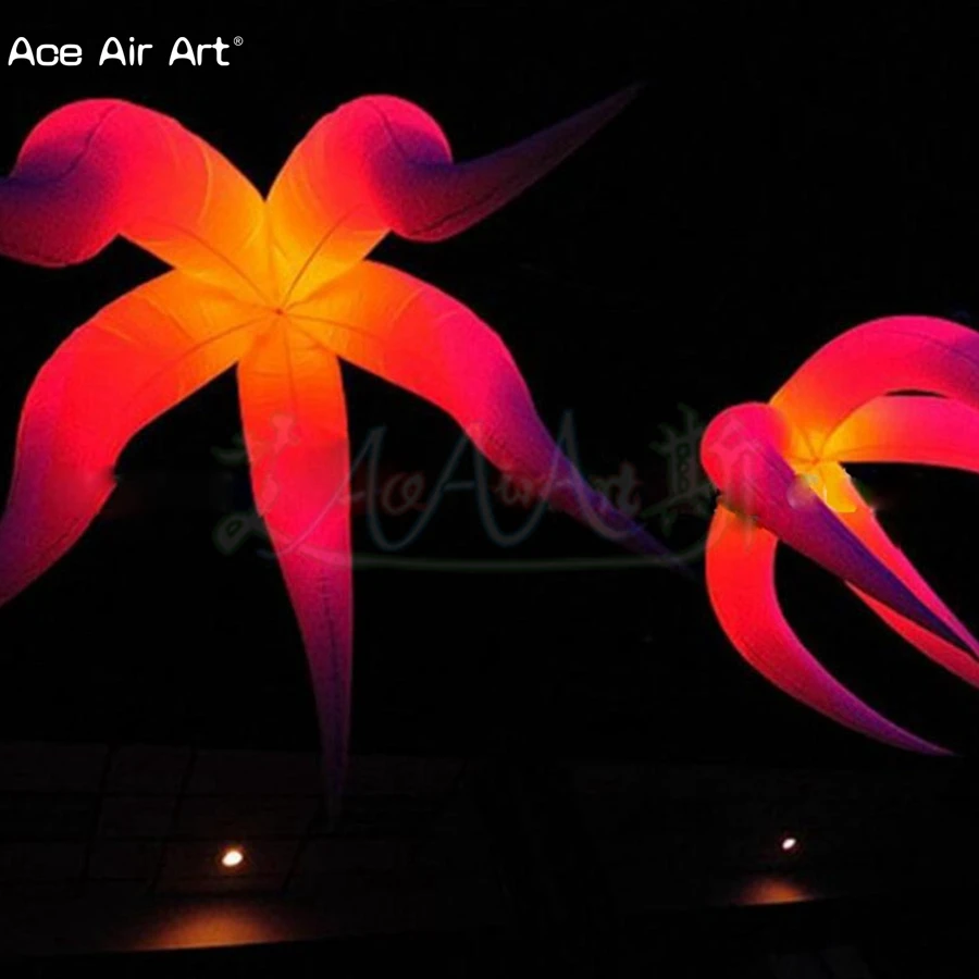 Giant Illuminated Inflatable Starfish Model Ceiling Stelleroid Lighting with 5 Legs Hanging in Public Events Wedding Stage Party