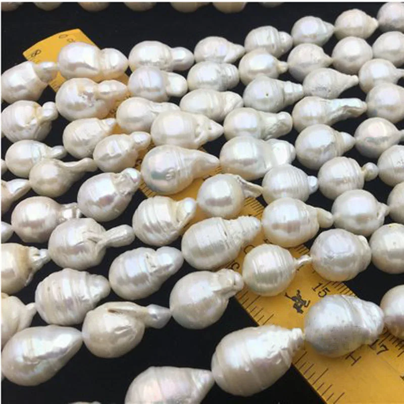 16 inches 15-18mm Natural Nucleated Oval Large Baroque Freshwater Pearl Loose Strand