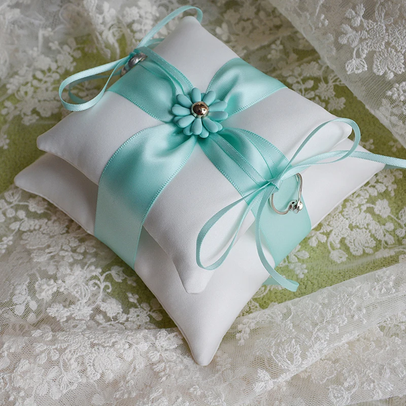 NEW Top Quality Tiffany Color Ring Pillow Cushion Couble-deck Pillow Delicate Flower Bride Wedding Decoration Accessories