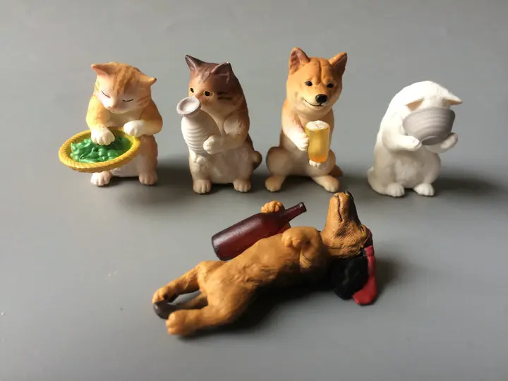 

pvc figure models toys drunk dog cat 5pcs/set