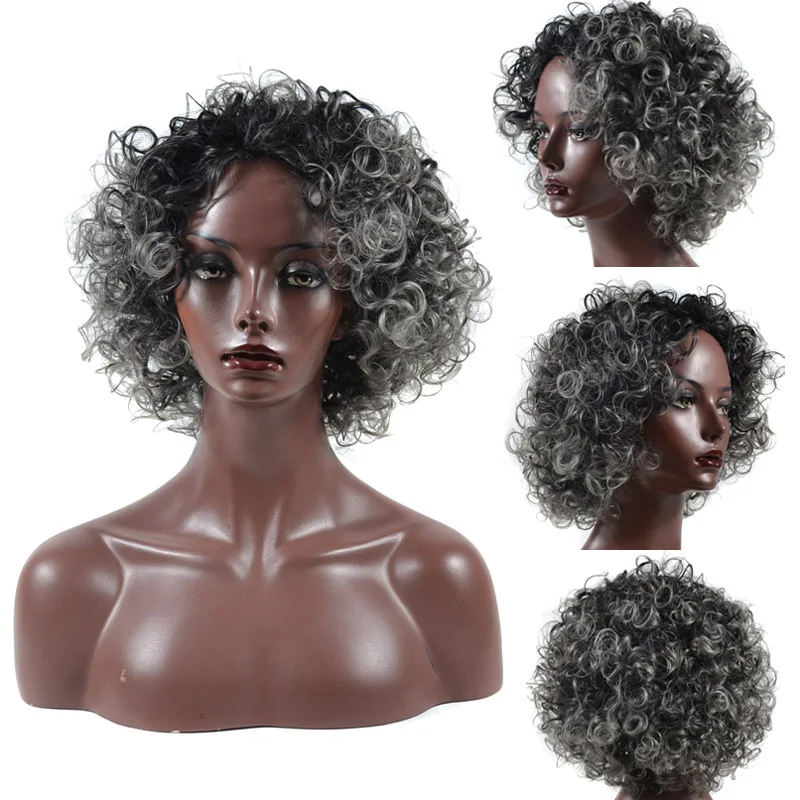 

jeedou Synthetic Short Curly Hair Wig Fluffy Hairstyle For Women's Wig Black Brown Gray Mix Color