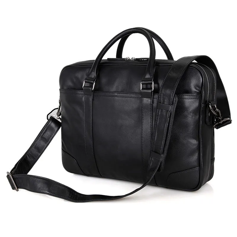 Nesitu Large Black Genuine Leather Men Messenger Bags Man Briefcase 14'' Laptop Portfolio Business Travel Bag Male Bag #M7348