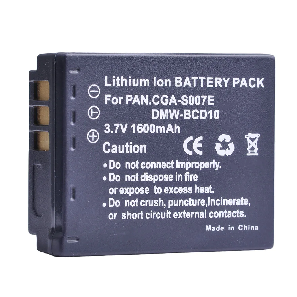 1pc CGA-S007E CGA-S007 CGA S007 DMW-BCD10 Li-ion Battery+Car Charger for Panasonic DMC TZ1 TZ2 TZ3 TZ4 TZ5 TZ11 E1032P TZ50 TZ15