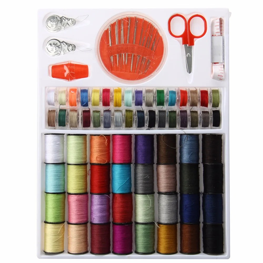 

CAMMITEVER 64Pcs Useful Sewing Tools Kit Measure Scissor Thimble Thread Needle Storage Box Travel Set DIY Craft