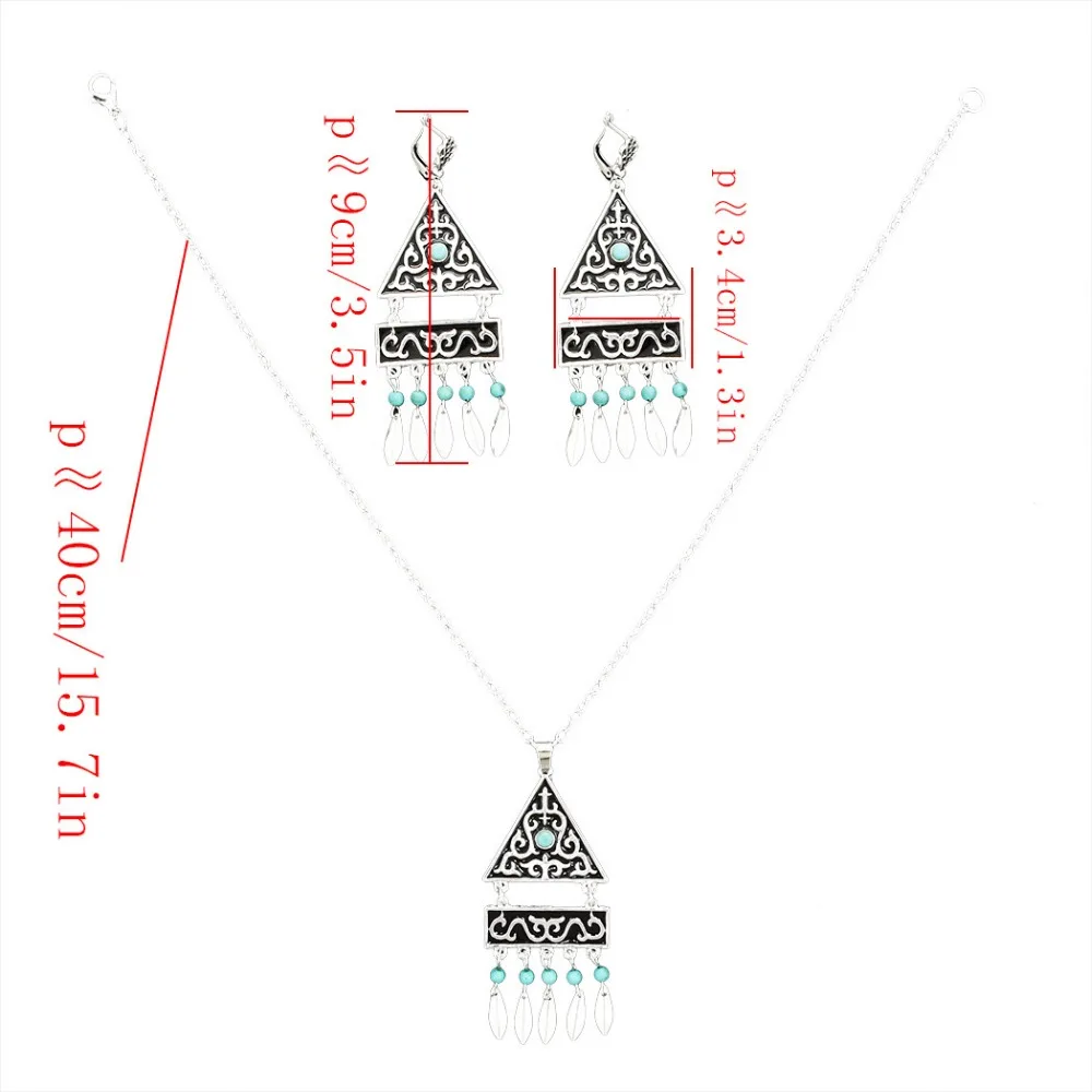 Bohemian Vintage Rhinestone Small Leaves Tassel Necklace Earrings Charms Fashion Jewelry Sets Large Ethnic Drop Earrings