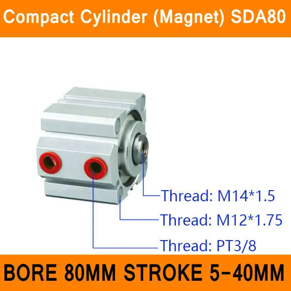 

SDA80S Cylinder Magnet Compact SDA Series Bore 80mm Stroke 5-40mm Compact Air Cylinders Dual Action Air Pneumatic Cylinder ISO