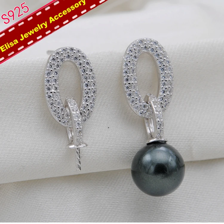 Oval Style Pearl Drop Earrings Settings S925 Sterling Silver Earrings Findings Women DIY Earrings Components 3Pairs/Lot