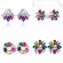 LUBOV Beautiful Jewelry Multiple Colors Crystal Flower Stud Earrings Rhinestone Crystal Piercing Earrings Women Christmas Party