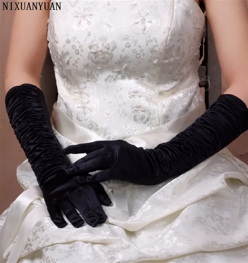 NIXUANYUAN Cheap Satin White Red Black Wedding Gloves Full Fingerless Bridal Womens Gloves Elegant Bride Long 2023