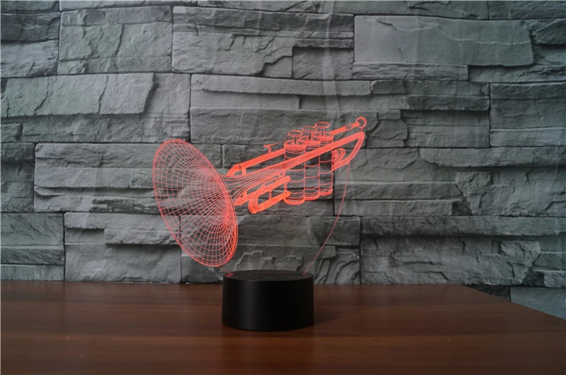 New Arrival Musical Instruments Trumpet 3D Flash Night Light USB Touch lamp 3D Illusion Lamp Colorful Christmas Light In Bedroom