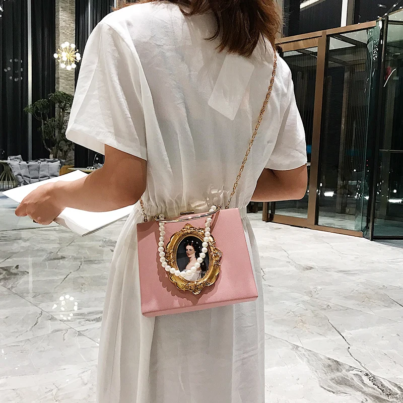 Vintage Oil Painting Badge Ladies Party Clutch Women Crossbody Bag Luxury Purses and Handbags Fashion Casual Chain Shoulder Bag