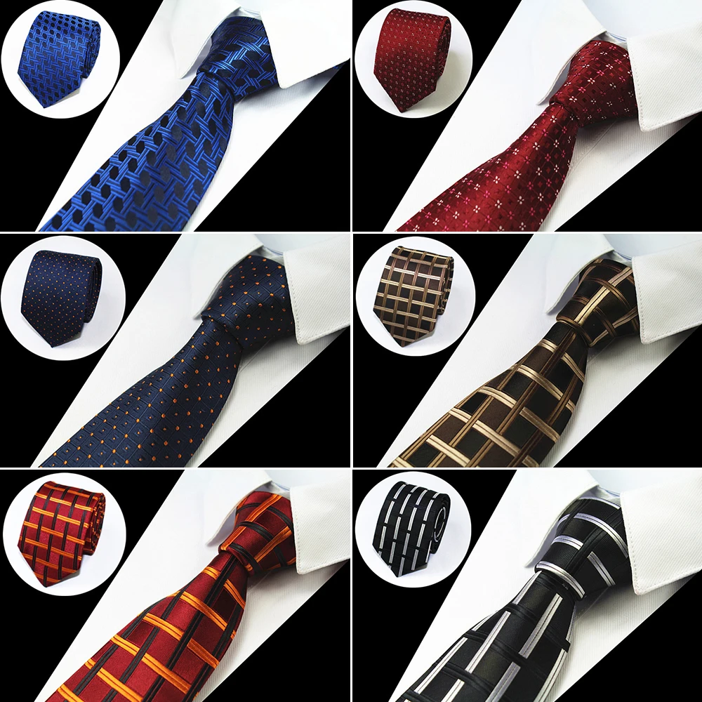 

RBOCOTT Fashion Brown Tie Checked & Dot & Plaid Ties 7cm Tie For Men Suit Business Wedding Party Neckties Blue Tie