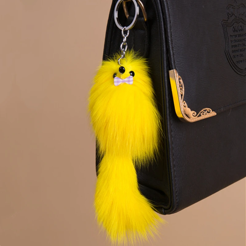 17CM Cute Girl Natural Fur Pom Fox Keychain For Women Pompon Key Chain Female Bag Car Trinket Jewelry Party Gift