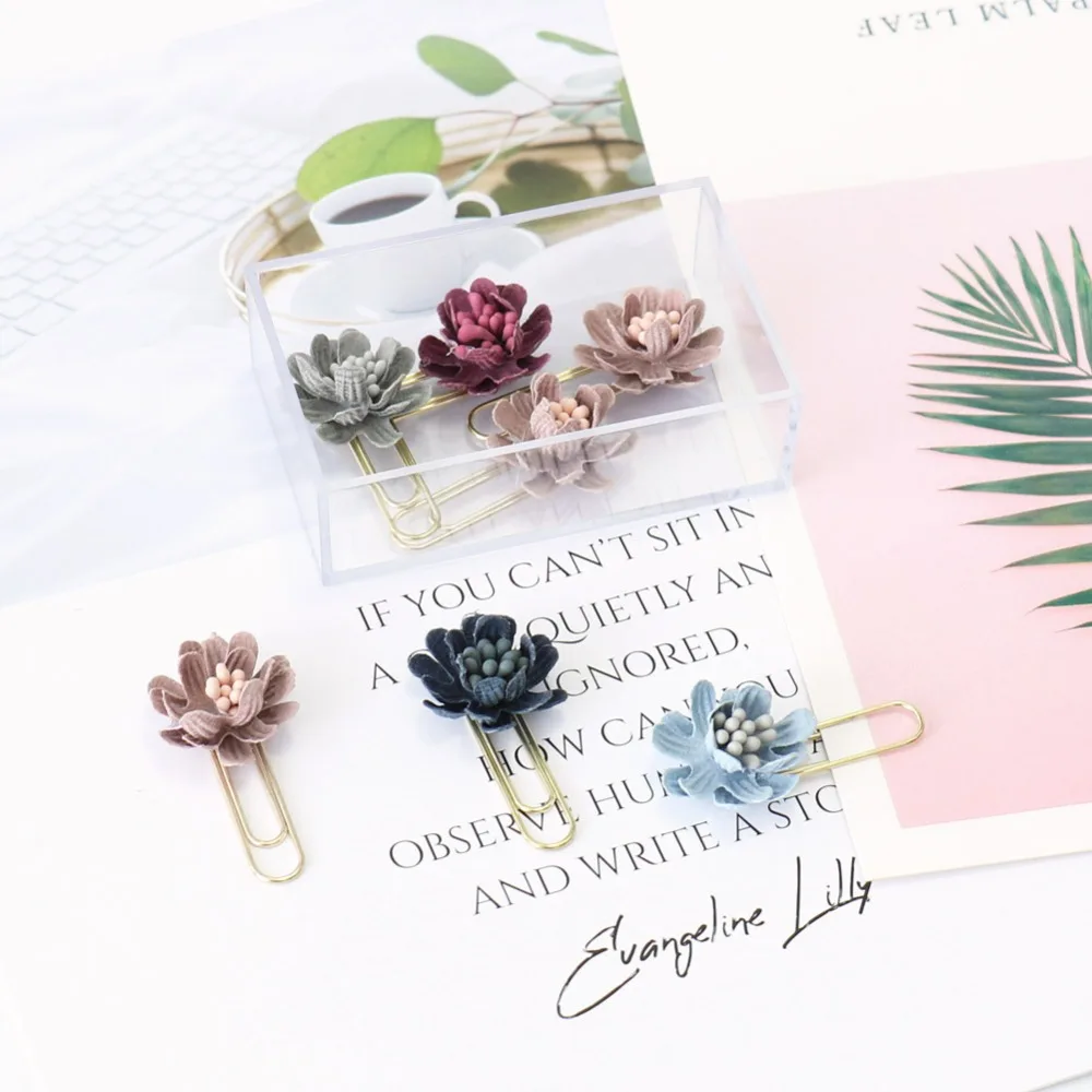 TUTU 6pcs/box flower Paper Clips De Papel Notes DIY Bookmark Metal Binder Clips Fish Clips Notes Letter Paper Clips H0255