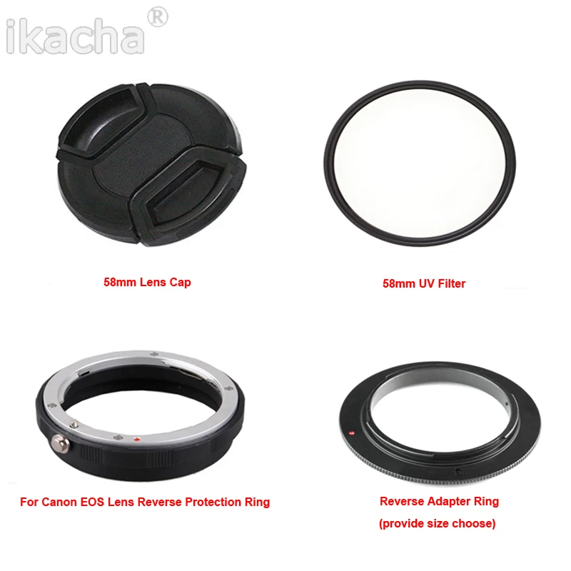 Новый набор адаптеров для макрообъектива камеры с обратной защитой 4 в 1 для Canon 60D 750D 1200D 600D 700D 70D 100D объектива 58 мм УФ-фильтр