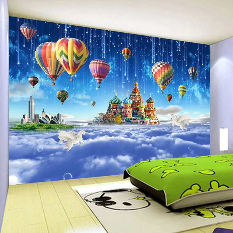 

Custom 3D Wall Mural Wallpaper Star Sky Castle Hot Air Balloon Meteor Shower Children's Room Bedroom Non-woven Decor Wall Paper