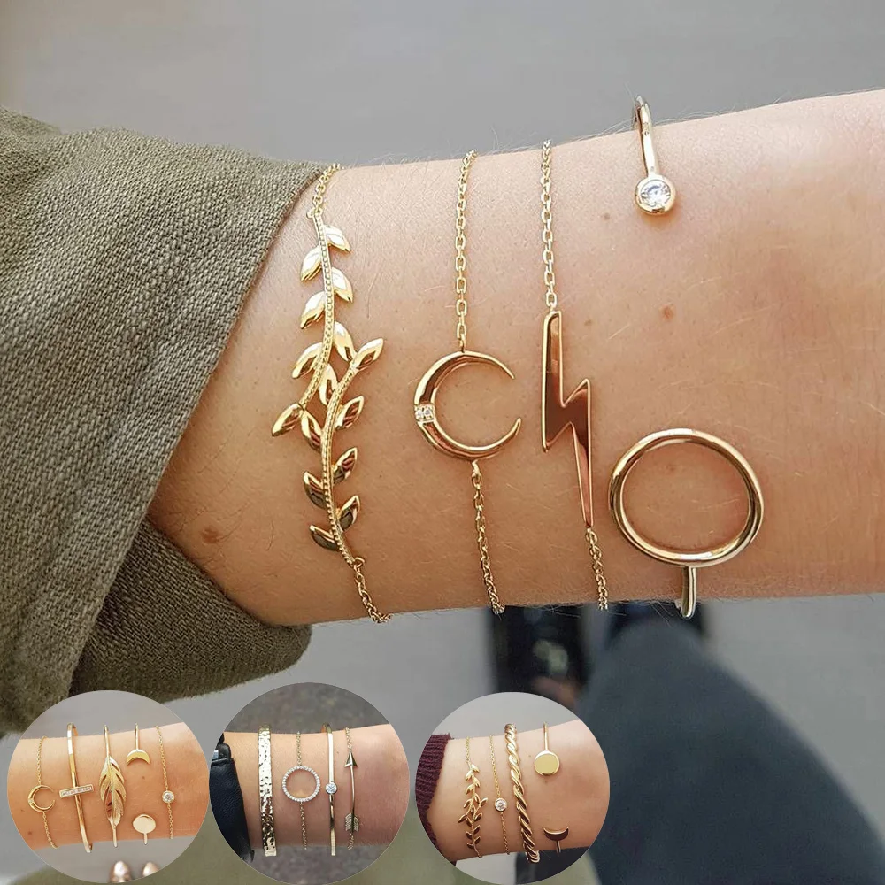 Bls-miracle Bohemian Geometric Bracelets & Bangles For Women Gold Color Crystal Charm Multi-layer Bracelet Femme Party Gifts
