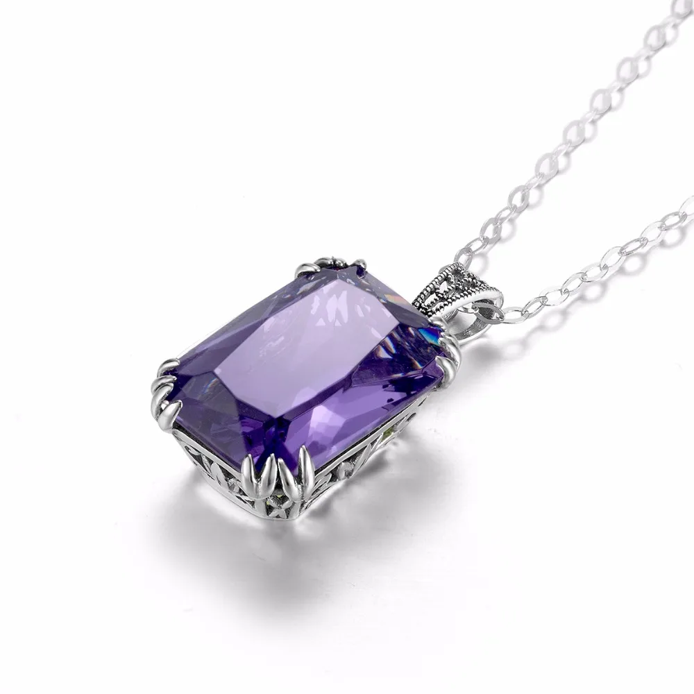 Genuine 925 Sterling Silver Necklaces Pendants Women Vintage Fashion Jewelry Created Amethyst Stone Pendant No Chain for Women
