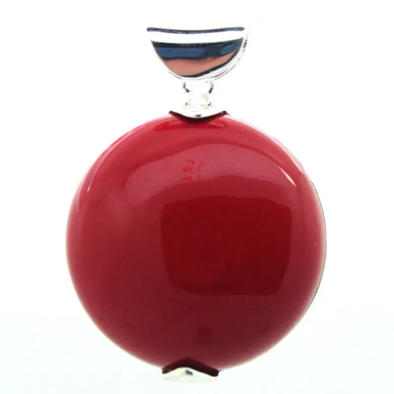 Elegant Solid 925 Sterling Silver 30*30mm imitation red Coral  Roundle Pendant for gift