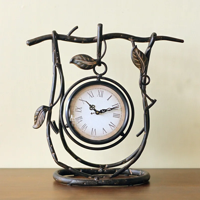 European style retro watch old vine leaves Antique Iron metal clock clock creative living room decor Home Furnishing