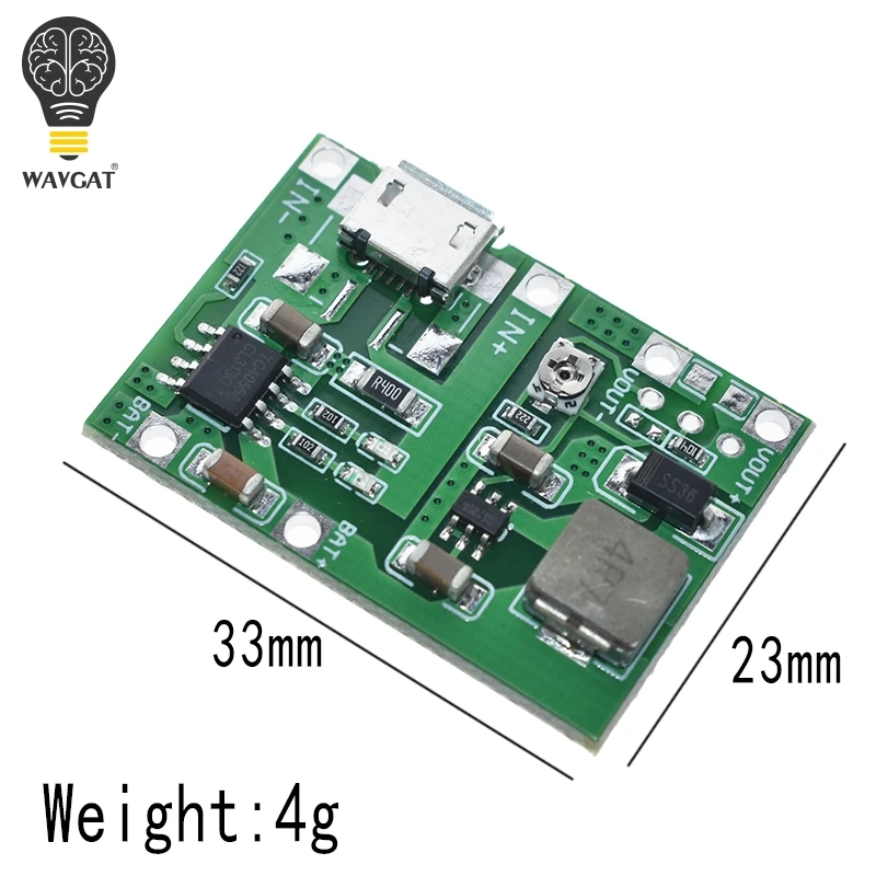 WAVGAT Lithium Li-ion 18650 3.7V 4.2V Battery Charger Board DC-DC Step Up Boost Module TP4056 DIY Kit Parts