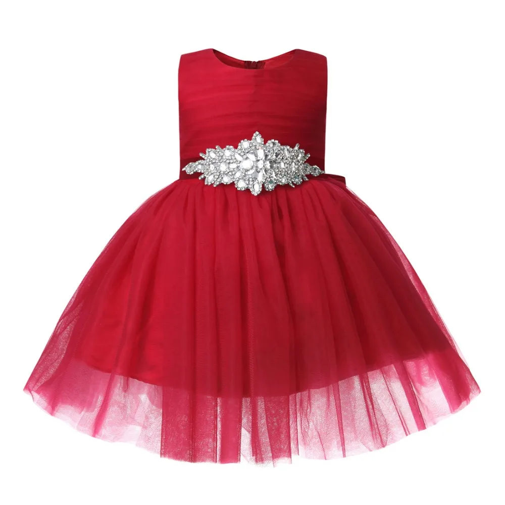 Infant Baby Girl Dress Red Lace Tulle Baptism Dress 1st Year Birthday Gown Big Bow Party Wedding Newborn Princess Clothing