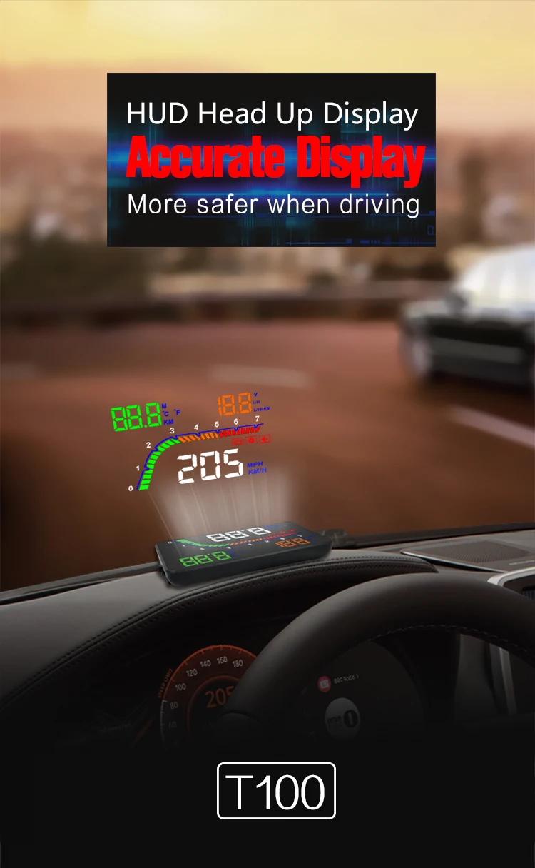 RMLKS T100 HUD Head Up Display Plug and Play Connectivity Multi-Color Design Digital Car Speedometer Engine Code Fault Alarm