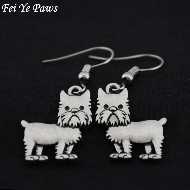 Vintage Antique Silver Color Griffon Brussels&Griffon Bruxellois Dog Charms Long Drop Dangle Earrings Gifts For Women Jewellery