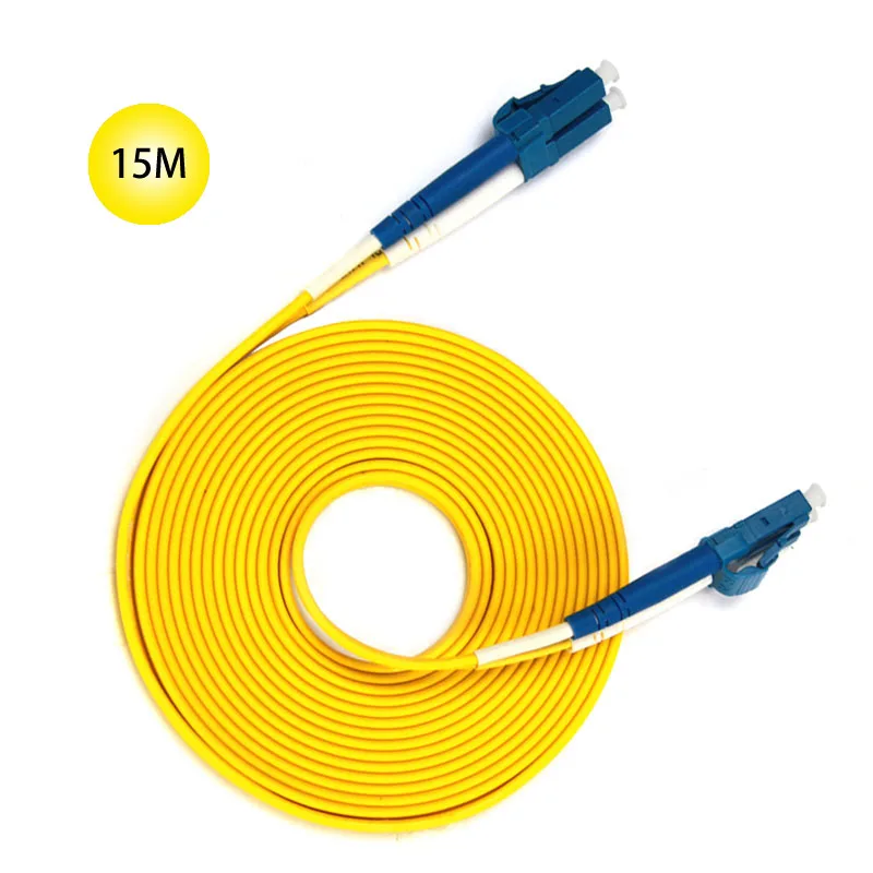 LC to LC Single-mode optical fiber patch cord 15M Jumper Cable 9 Microns UPC Polish Yellow OFNR Jacket For Long Distances