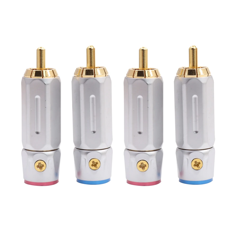 4/8pcs R1756 Gold plated RCA Plug 8mm Self Locking RCA Jack Male Connector with The metal spring