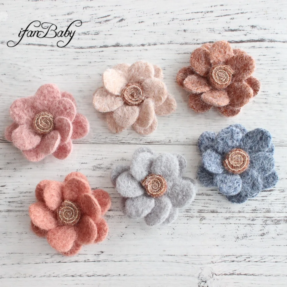 Flat back Soft warmer wool flowers with Lollipop in center perfect for DIY hair flowers headband hair accessories felt flower