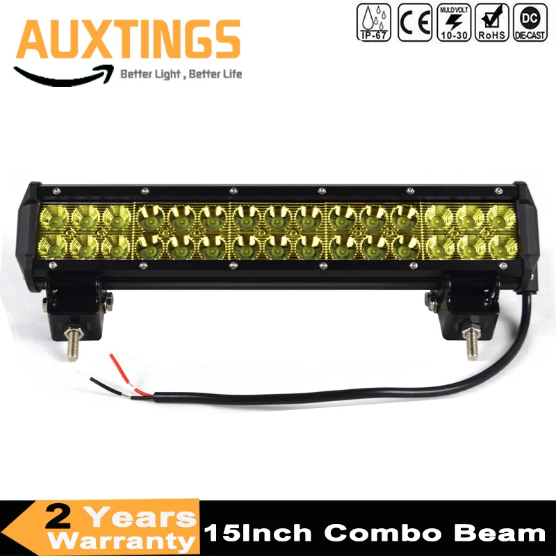 15 Inch 90W Dual Row LED Work Light Bar Yellow Combo Fog Drive Lamps for Offroad Trucks Boat ATV 4x4 4WD