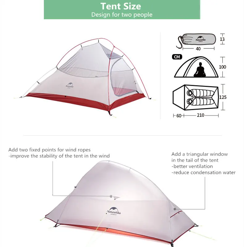 Naturehike Tent Cloud Up Mongar Star River 2 Person Camping Tent Ultralight Backpacking Tent Hiking Travel Tent With Free Mat