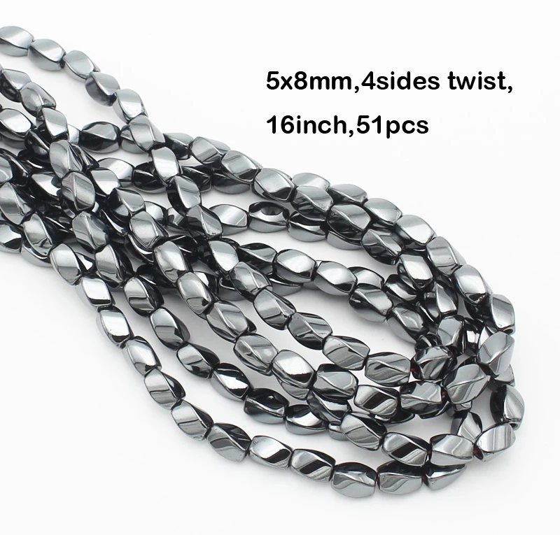 4-16mm Natural Hematite 4sides Twist Loose Beads 16inch/98pcs,Beads For DIY Jewelry Making,He65