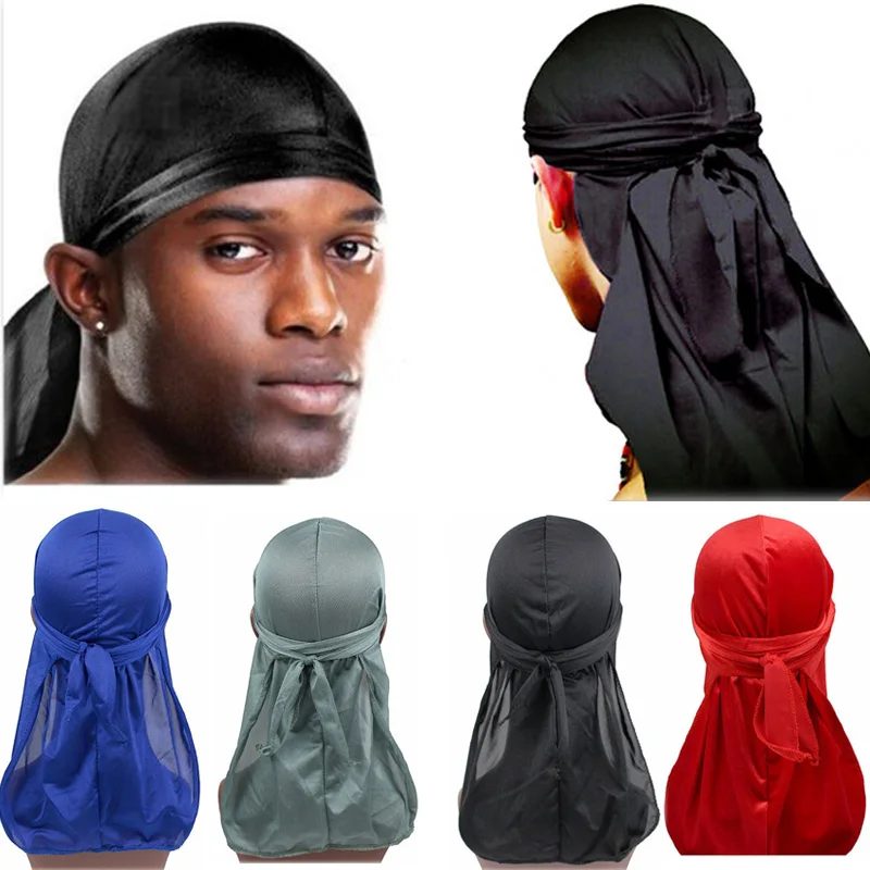 Solid Men's Durags Hip Hop Bandana Pirate Cap Du Doo Rag Wigs Headbands Unisex Turban Headwear Long Tail Women Hair Accessories