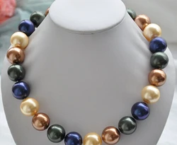 Miss charm 14MM golden coffee blue black SOUTH SEA SHELL PEARL NECKLACE 18