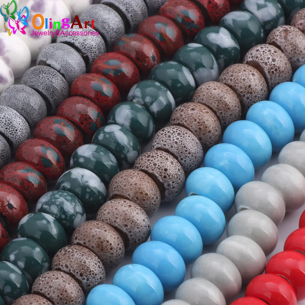 OlingArt 13x8mm 12Pcs/lot Mix Color Ceramics Charm Beads For Big Hole 5MM DIY European Bracelet Necklaces Jewelry making