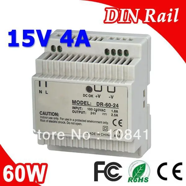 

DR-60-15 LED Single Output Din Rail Power Supply Transformer DC 15V 4A Output SMPS