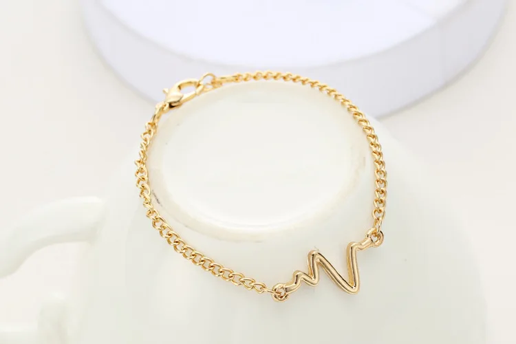 New Listing Fashion Personality Simple Ecg Design Ray Diagram Bracelet Frequency Beat Bracelet 1 Love Heart Heart Beat Bracelet