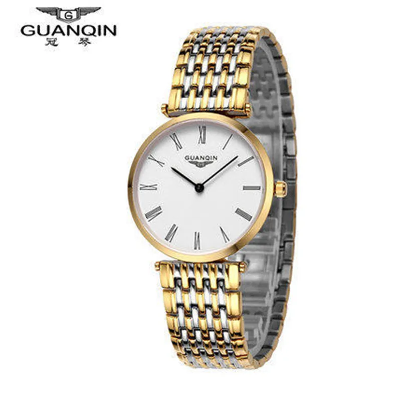 Original GUANQIN Men Watch Quartz Fashion Men Watch Clock Stainless Steel Shockproof Waterproof Watch Gold Man Wristwatches