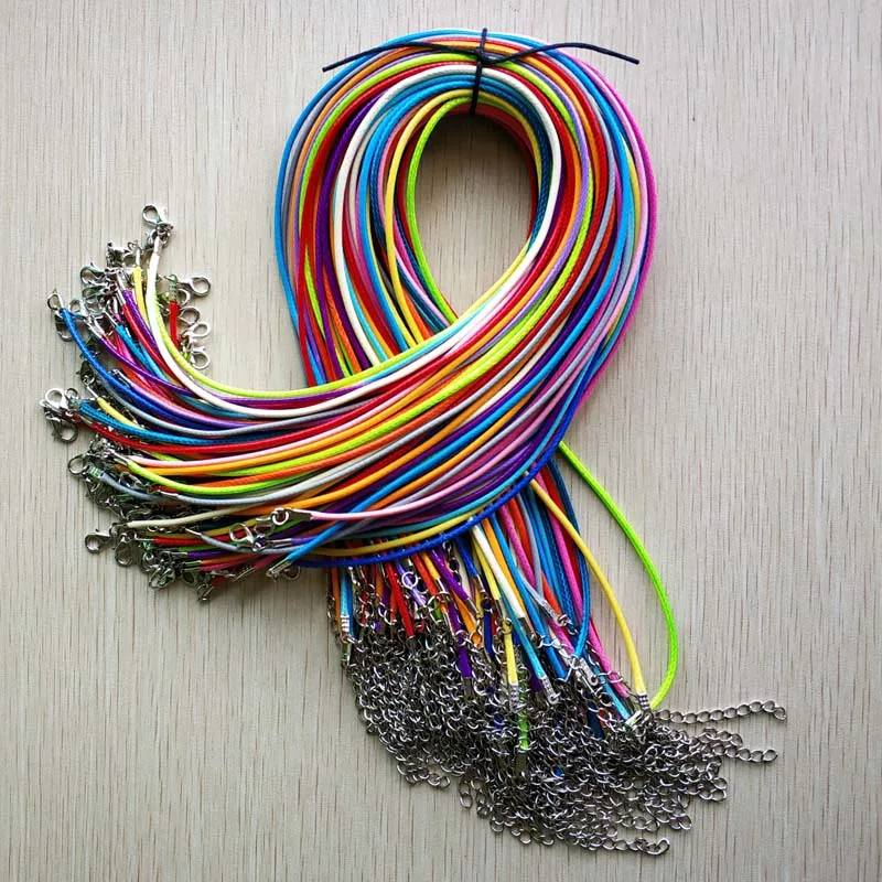 Wholesale 100pcs/lot 2mm mixed Wax Leather cord rope necklaces 45cm with Lobster clasp jewelry for diy pendants free shipping