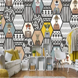 custom Individuality abstract animals Wall paper Home Decoration black and white clothing store large mural wallpaper Stickers