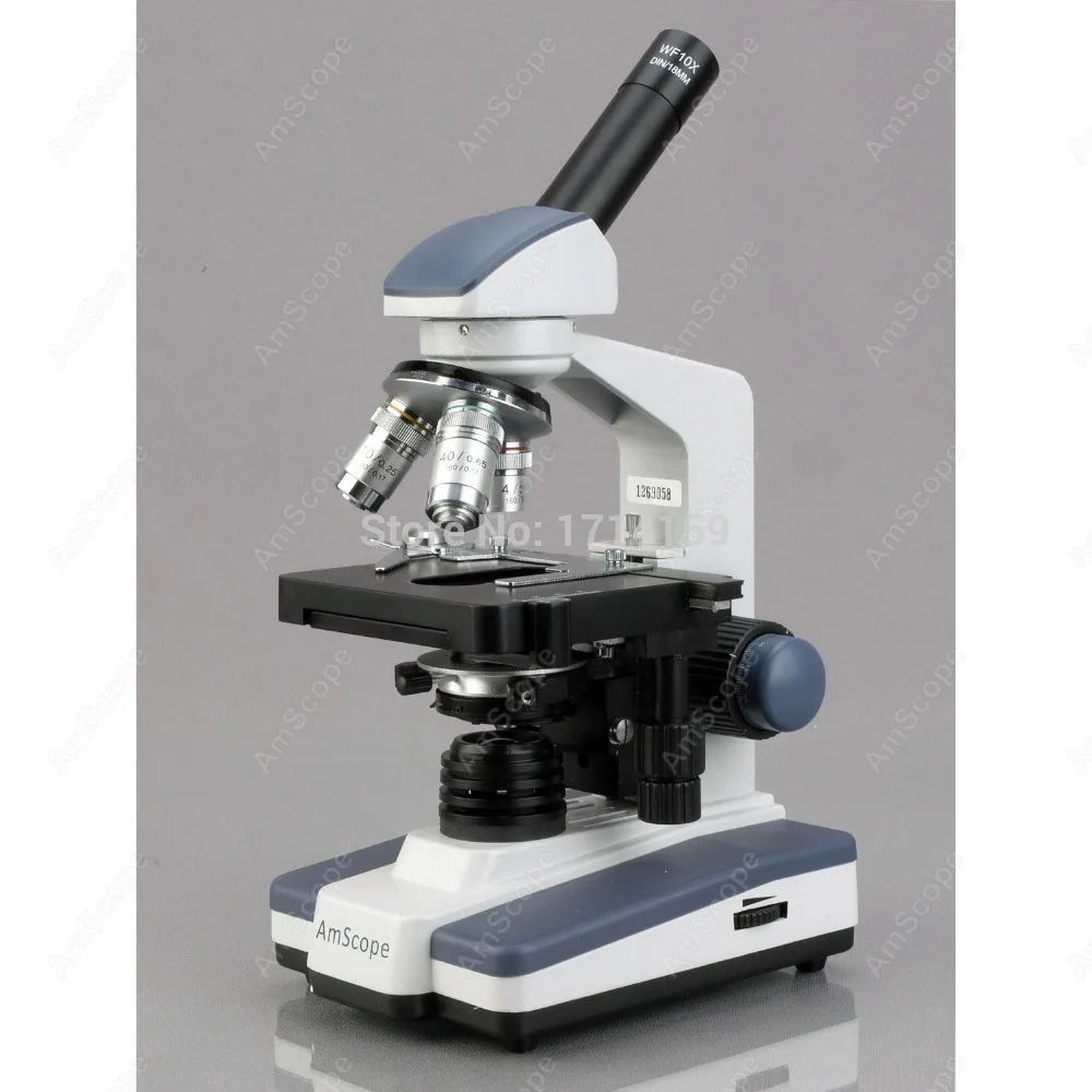 Veterinary--AmScope Supplies 40X-1000X LED Monocular Compound Microscope with Double-layer Mechanical Stage