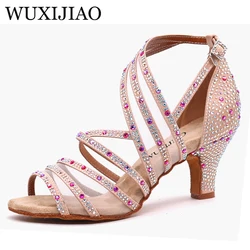 WUXIJIAO Professional 6 7.5 8.5 9 10 cm Heel Beading Samba Tango Salsa Latin Ballroom Dance Shoes Women Ladies with Suede Sole