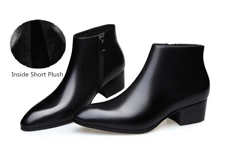 Autumn Winter Genuine Leather Ankle Boots Men High Heel Business Work Dress boots Shoe Fashion Pointed Toe Height Increase Boots