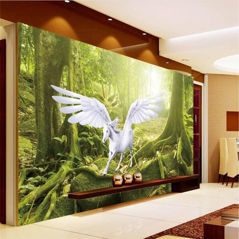 

beibehang 3d Photo Background woods photography white horse wings living room bedroom paper mural murals-3d papel de parede