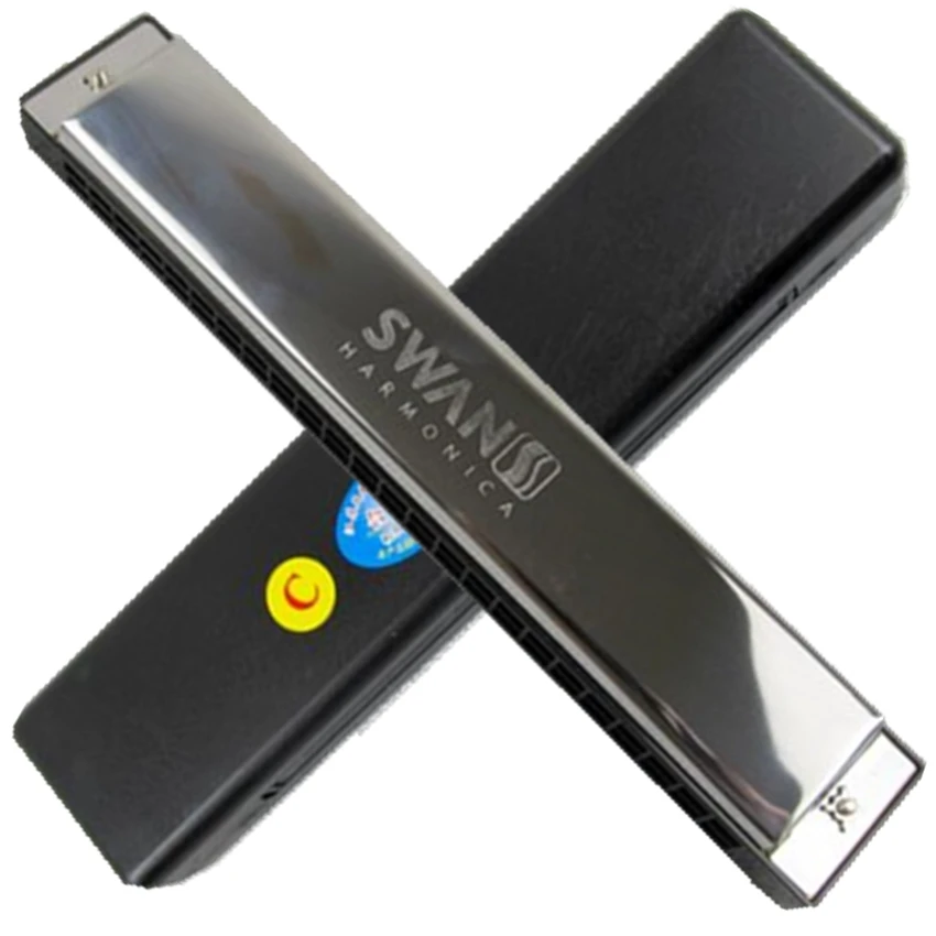 

Swan Harmonica 24 Holes Key of C Tremolo Harmonica Mouth Organ woodwind music Instrument Silver color
