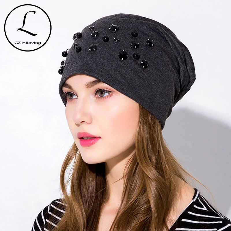 

GZHILOVINGL Women Beanie Knitted Winter Solid Color Rhinestone Slouch Hats Skullies Chapeu Feminino,Gorras Sombrero Mujer,Turban