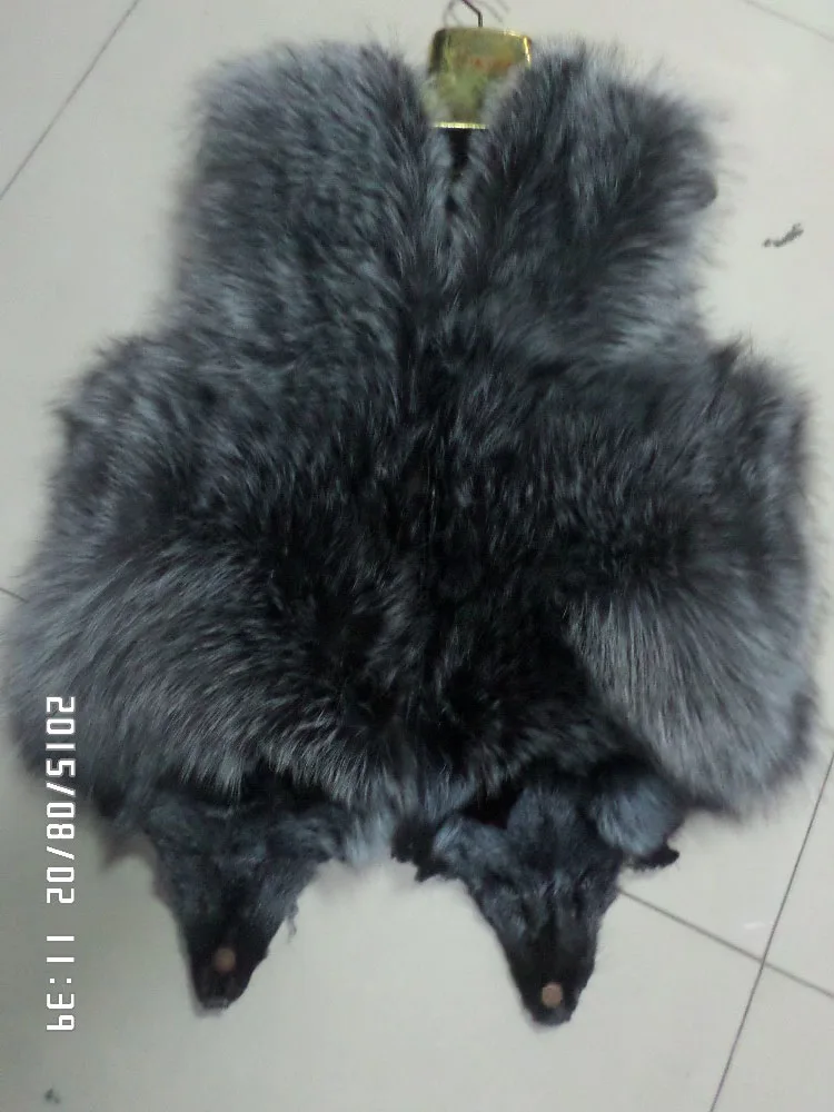 Linhaoshengyue-Long Real Fox Fur Vest for Women, Short Silver Fox Fur Vest, 55cm