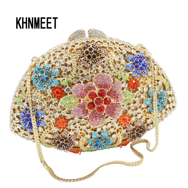 Designer Flower Women Clutch Bag Fashion Multicolor Luxury Crystal Diamond Evening clutch bag wedding bridal purse SC607